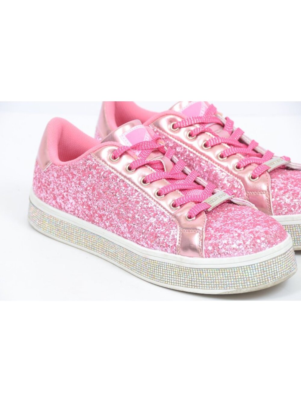 LUCKY STEP Pink Glitter Sparkly Bling Rhinestone Air Cooled Platform Sneakers